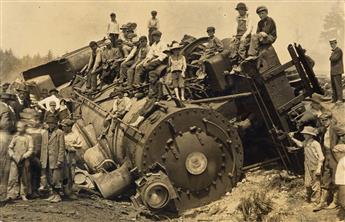 (TRAIN ACCIDENTS) Group 48 photographs of train wrecks, including head-on collisions, derailments,